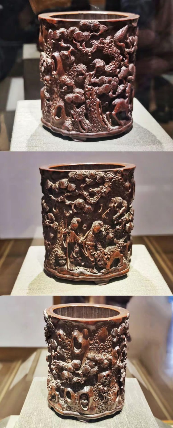 竹刻松林采药图笔筒｜资料照片